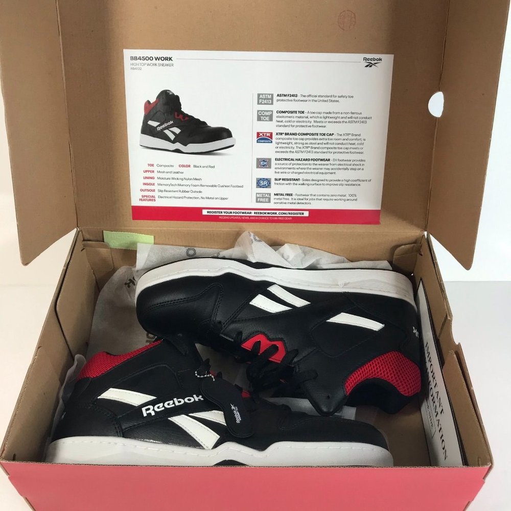 Reebok RB4132 Men's High Top Work Sneaker Size 9.5W Black/Red - Picture 4 of 9
